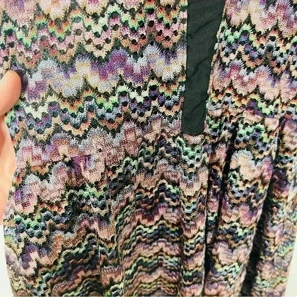 For Love and Lemons Lulu Mini Skater Dress Colorful Zip Zag Print Mesh Bodice - Picture 6 of 9